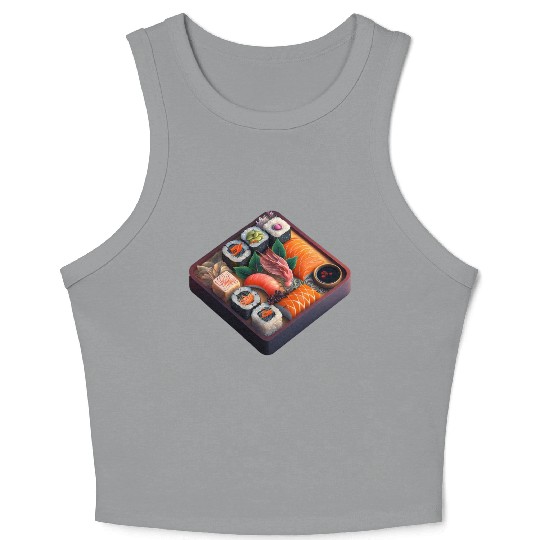 Realistic Sushi On Table Crop Tank Top