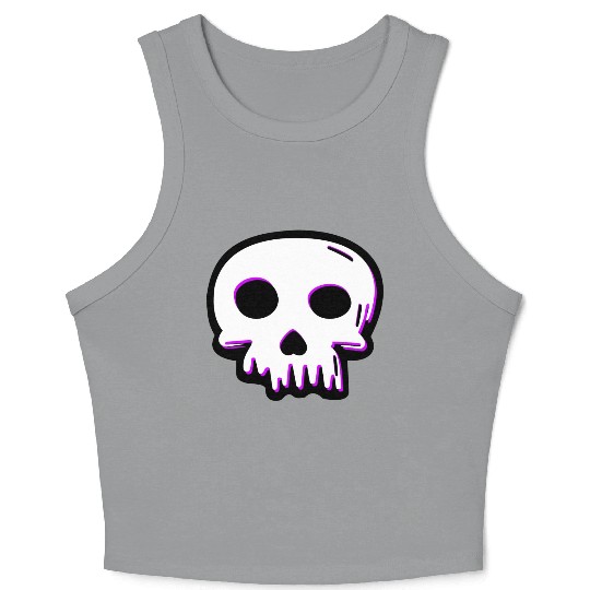 2D Vector Cartoony Synthwave Skull Crop Tank Top