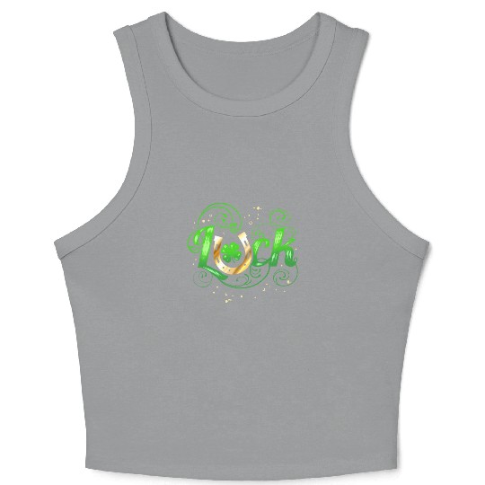 Green Golden Luck Logo With Horseshoe For St Crop Tank Top