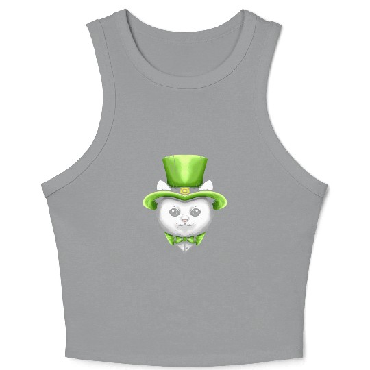 Cute Kawaii Cat With Leprechauns Hat On St Crop Tank Top