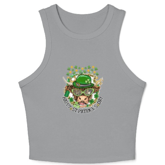 Happy St. Patrick's Day, Funny Cow, Hat and Gold Crop Tank Top