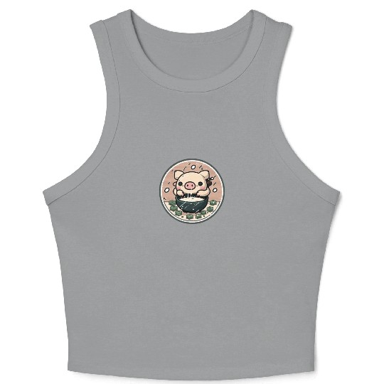 Cute Pig Devours Ramen Crop Tank Top