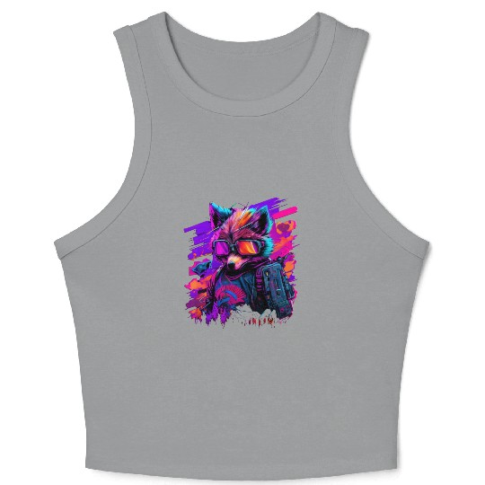 cyberpunk synthwave cool fox Crop Tank Top