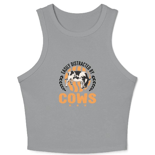 Easily Distracted By Cows Cow Cattle Breeder Crop Tank Top