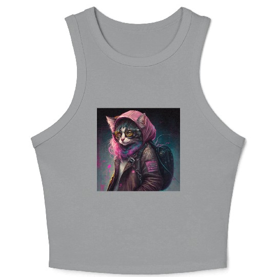 Cat in streetwear wearing a Crop Tank Top in digitalpunk