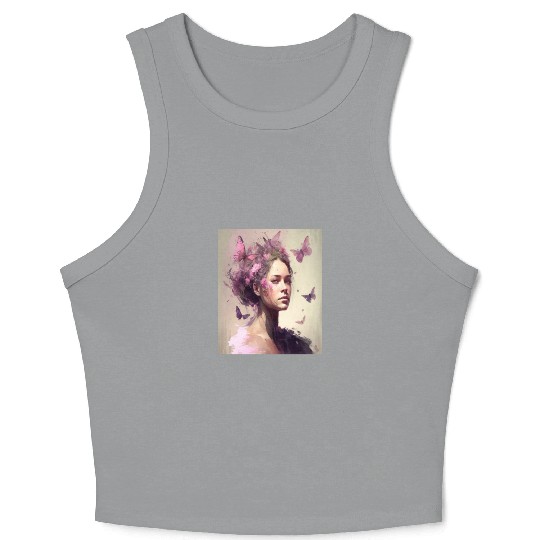 Breast Cancer Survivor Pink Flower Hair Girl Crop Tank Top