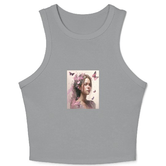 Breast Cancer Survivor Pink Flower Hair Girl Crop Tank Top