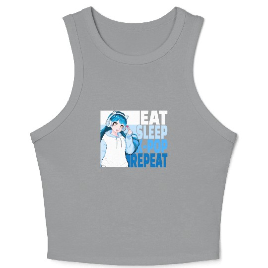 Eat Sleep K-POP Repeat Cute Korean Anime Girl Crop Tank Top