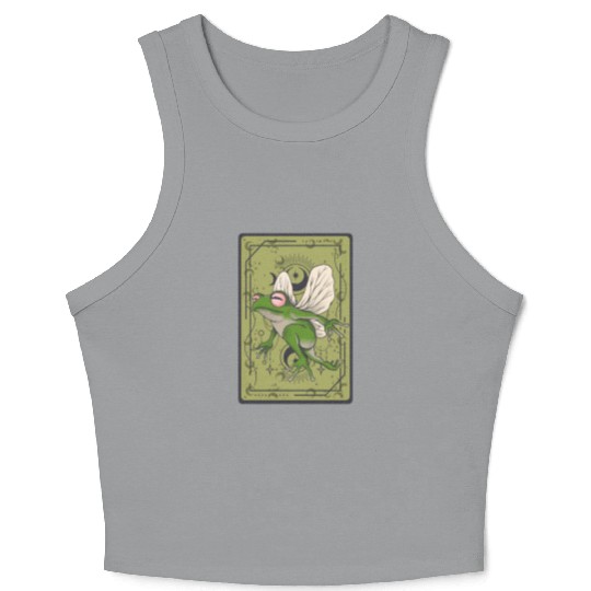 Frog Fairy Tarot Card Celestial Moon Occult Cottag Crop Tank Top