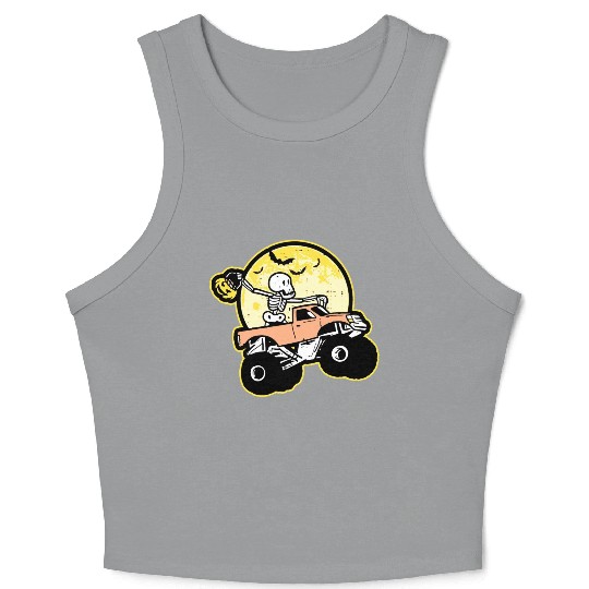 Funny Halloween Skeleton Trucker Crop Tank Top