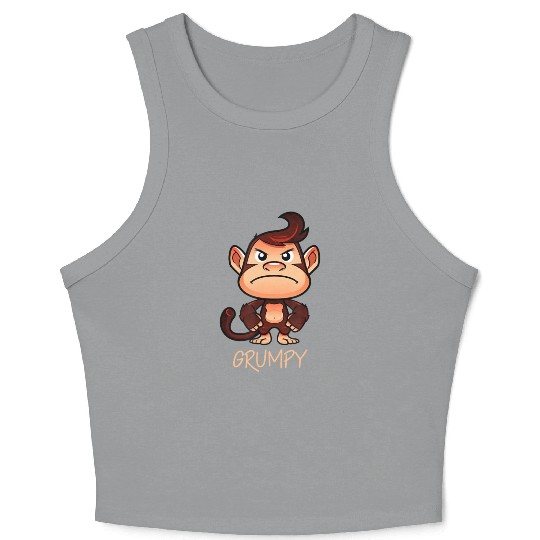 Grumpy Monkey Meme Aesthetic Bad Mood chimpanzee Crop Tank Top