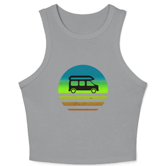 Camper Van Retro Sunset Vintage sun camping Crop Tank Top