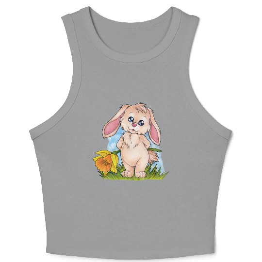 Cute bunny rabbit with daffodil daffodil Crop Tank Top