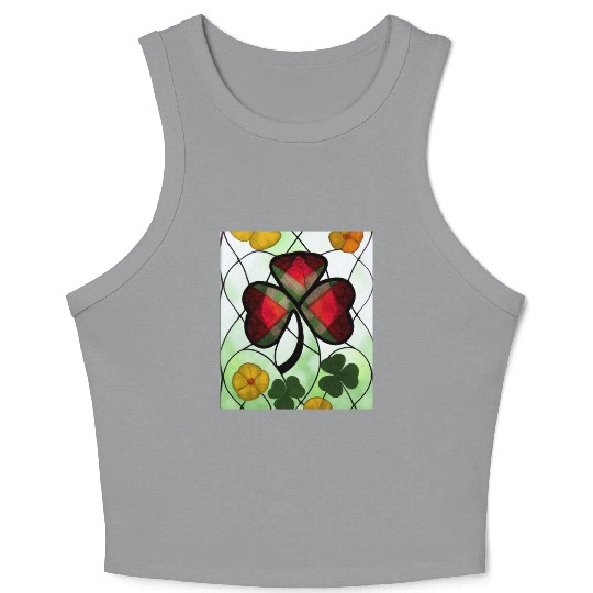 Red plaid Shamrock with Yellow Poppies (AI Art) Crop Tank Top