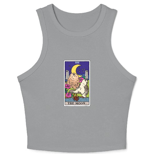 Tarot Card Crescent Moon And Cat Howl at the Moon Crop Tank Top