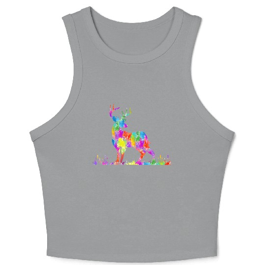 Watercolor Deer Silhouette Colorful Deer Crop Tank Top