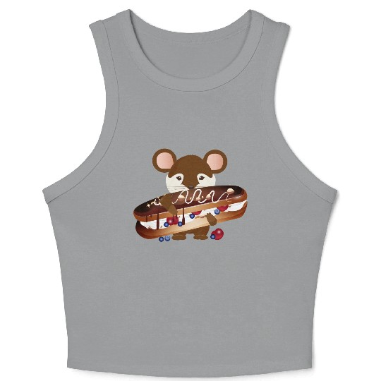 cute mouse with delicious chocolate eclair Crop Tank Top
