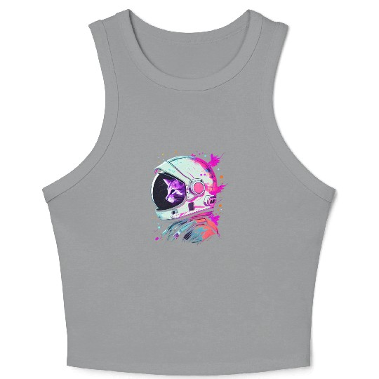 Aesthetic Vaporwave Space Cat 80s 90s Astronaut Crop Tank Top