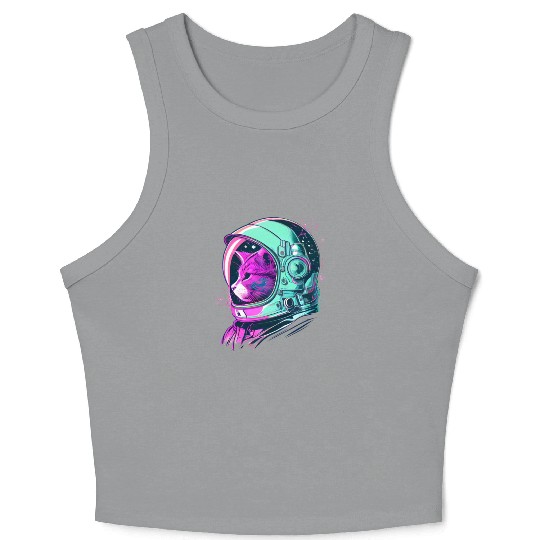Aesthetic Vaporwave Space Cat 80s 90s Astronaut Crop Tank Top