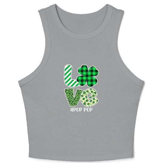 Love Pop Pop Green Plaid Leopard Shamrock Crop Tank Top