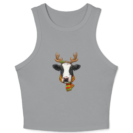Cow Christmas Santa Clause ReindeerCow Lover Farme Crop Tank Top