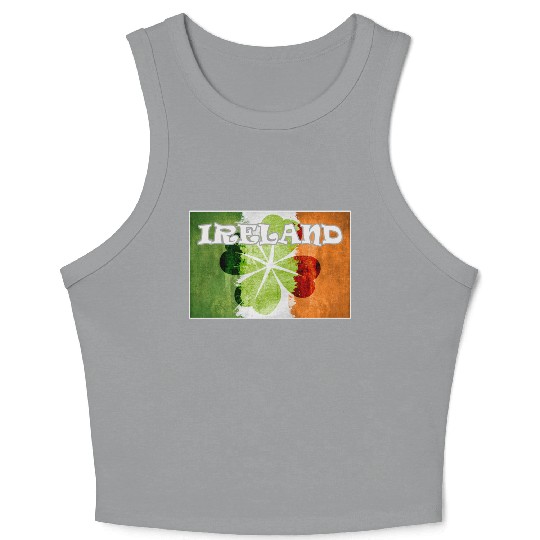 St Patrick's Ireland Flag four leaves Clover Crop Tank Top