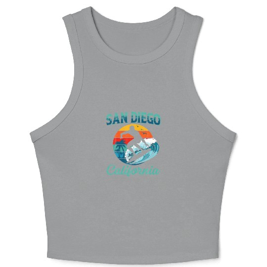 San Diego California Vintage Retro Surfer Beach Crop Tank Top