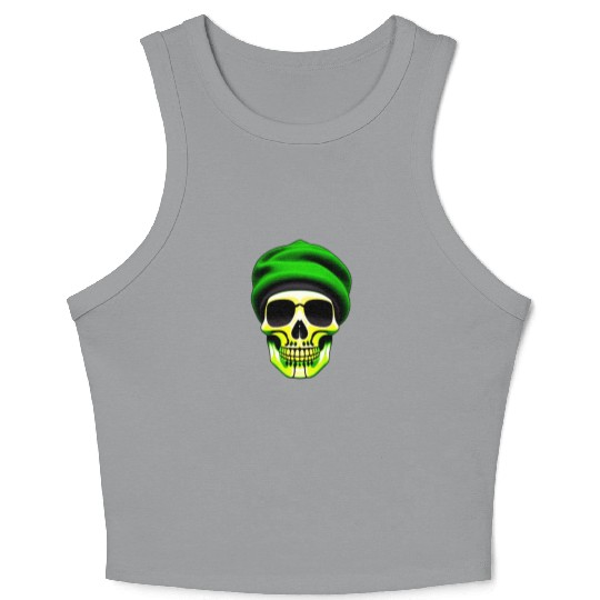 Green Skull Art Design with a Unique Twis Crop Tank Top