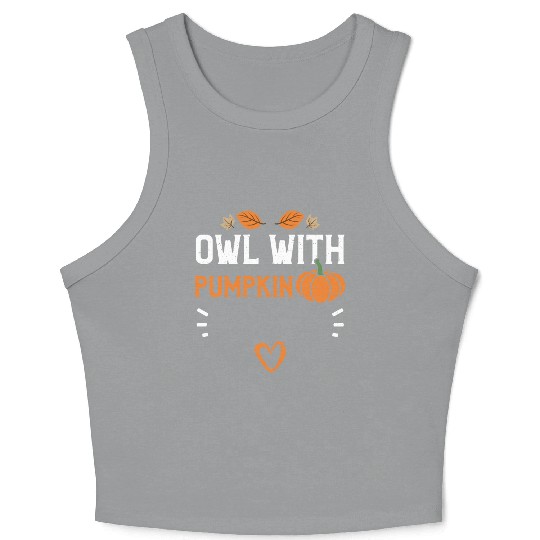 Owl With Pumpkin - Pumpkin Crop Tank Top