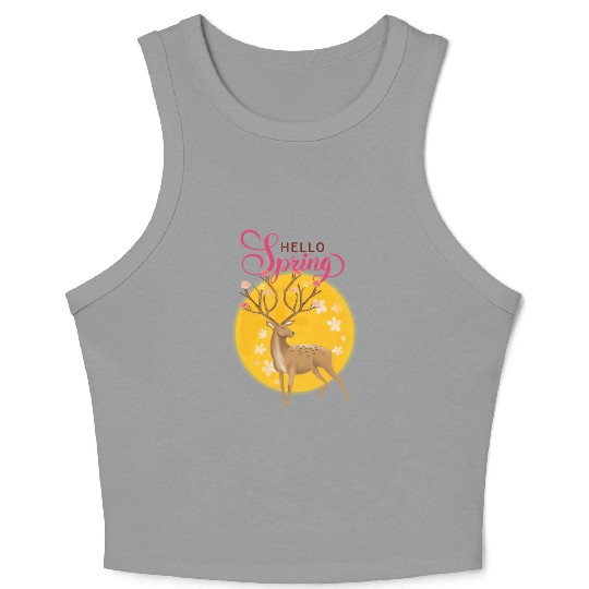 Hello Spring with cute deer Crop Tank Top