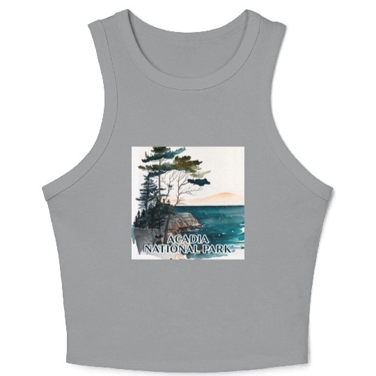 Acadia National Park Watercolor Crop Tank Top