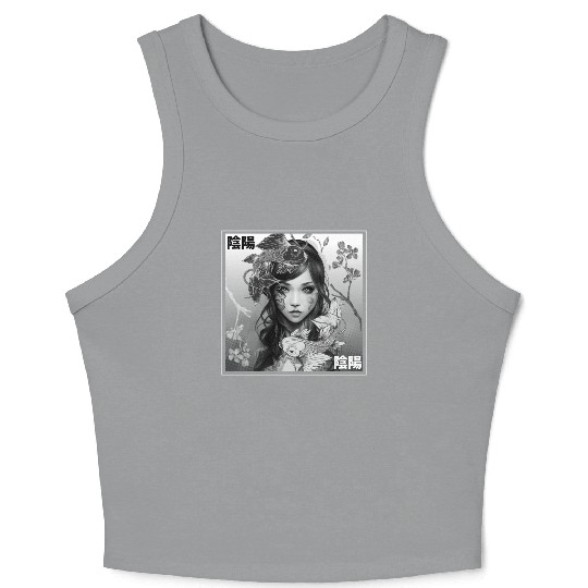 Yin Yang Koi Fish Gothic Emo Japanese Cherry Bloss Crop Tank Top