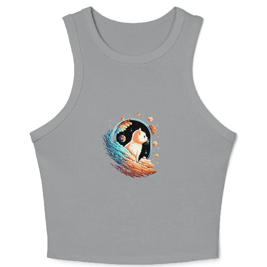 Astronaut Cat Space Cat on Galaxy Cat Lover Crop Tank Top