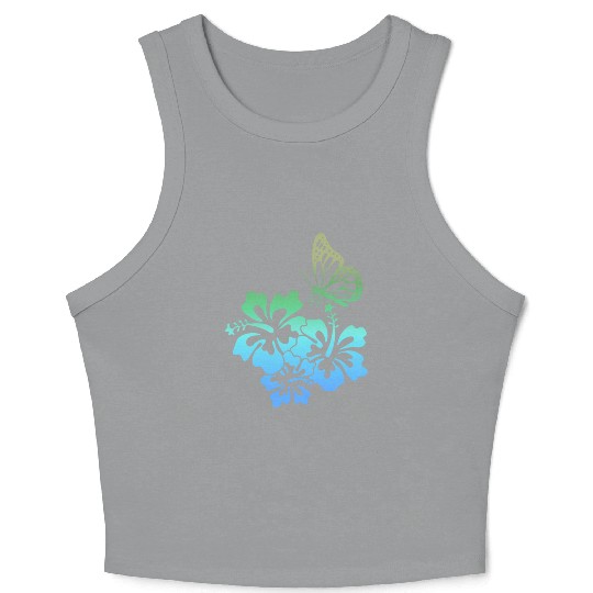 Coconut Girl Aesthetic Hibiscus Butterfly Crop Tank Top