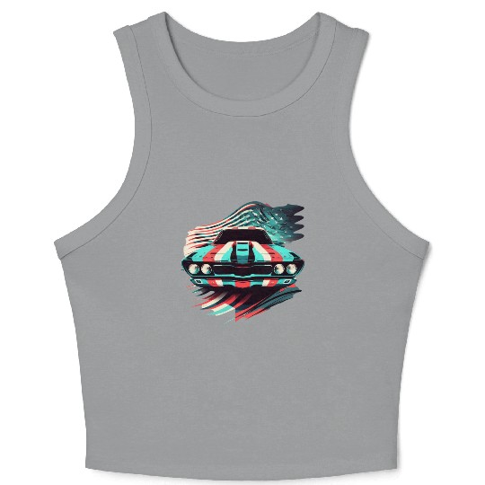 Muscle car american flag backround Crop Tank Top