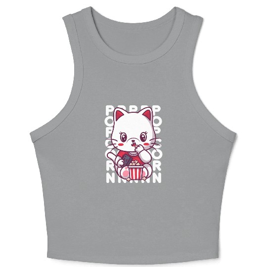 Cat Eating Popcorn Crop Tank Top