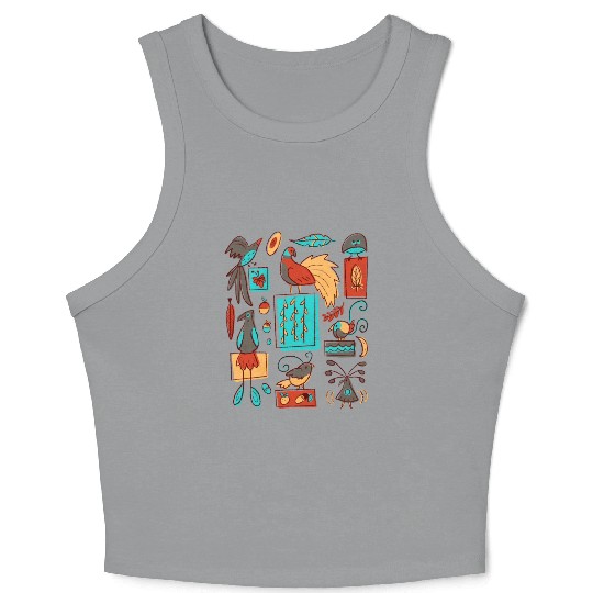 Retro 1950s Birds Of Paradise Pattern Crop Tank Top