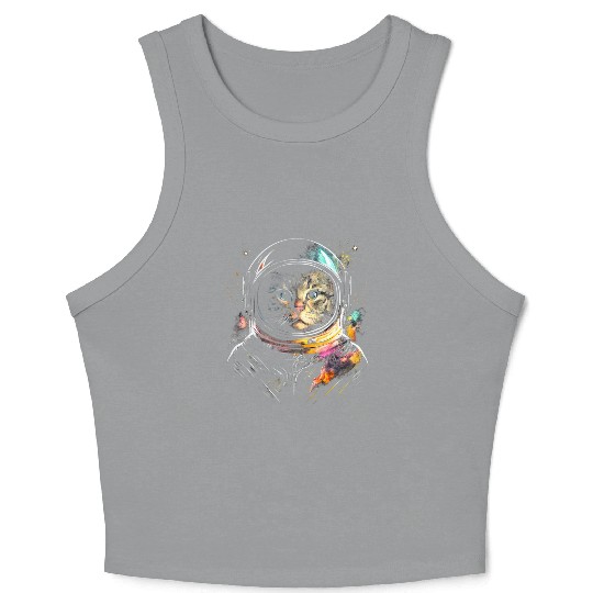 Space Cat on Galaxy Cat Lover Crop Tank Top