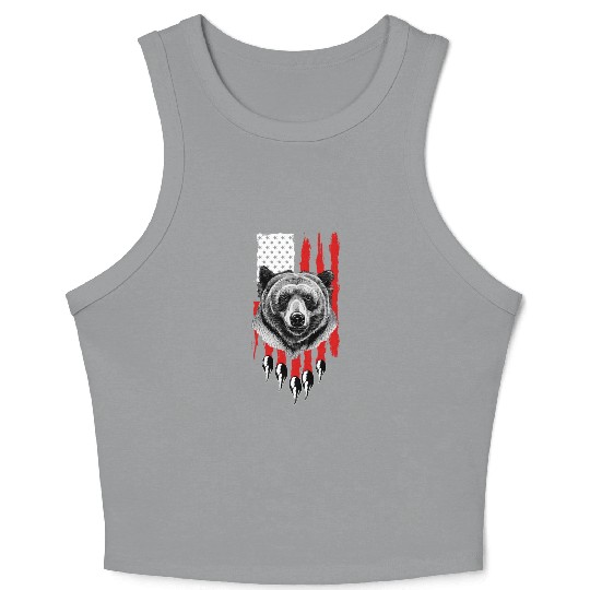 American US Flag Claw Grizzly Bear Hunting Patriot Crop Tank Top
