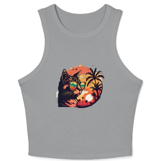 Retro Cat Vintage Sunset 80s 90s Sunglasses Party Crop Tank Top