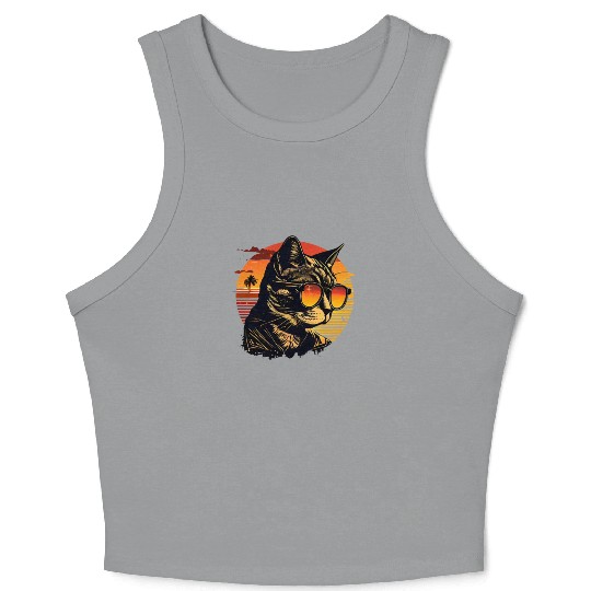 Retro Cat Vintage Sunset 80s 90s Sunglasses Party Crop Tank Top