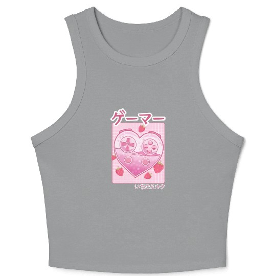 Video Gamer Japanese Kawaii Strawberry Milk Anime Crop Tank Top