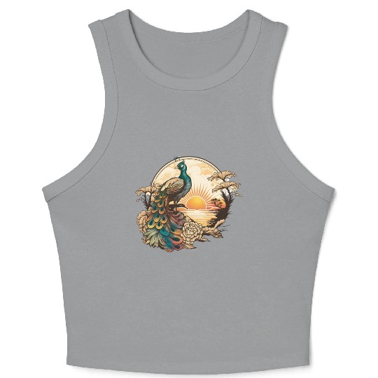 Serenity at Sunrise: Peacock Inspired Artwork Crop Tank Top