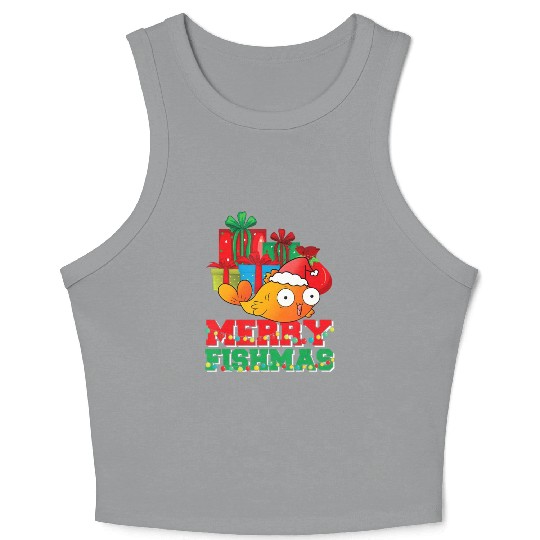 Merry Fishmas Christmas Fish Lover Fisherman Ugly Crop Tank Top
