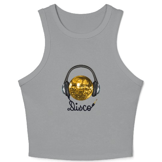 Gold Disco Ball Music Headphones Crop Tank Top