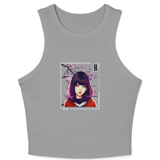 Cute Anime Girl Japanese Vaporwave Glitch Aestheti Crop Tank Top