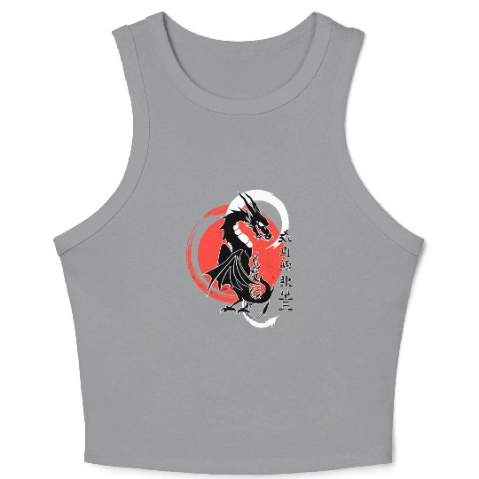Black dragon, red moon Crop Tank Top