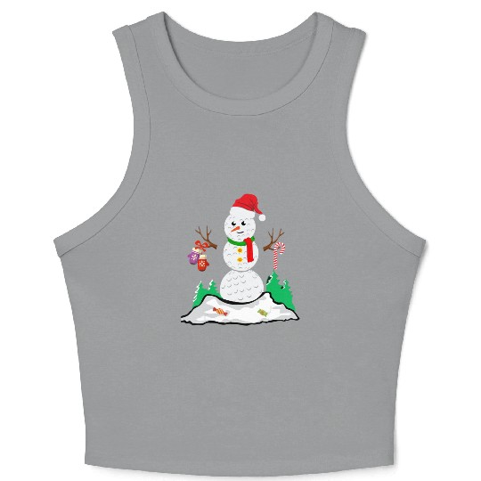Funny Golf Ball Snowman Balls Christmas Pajama Gif Crop Tank Top