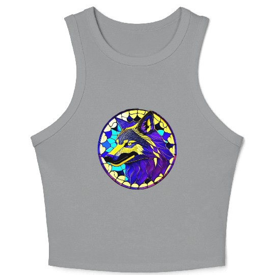 Moonlit Majesty The Art of Stained Glass Wolves Crop Tank Top