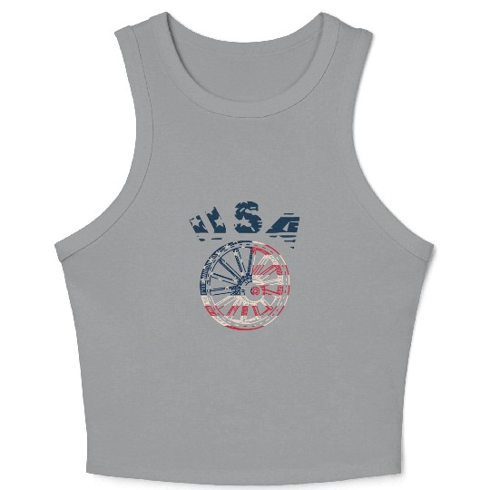 USA Flag Wild West Cart Wheel American Patriotic Crop Tank Top